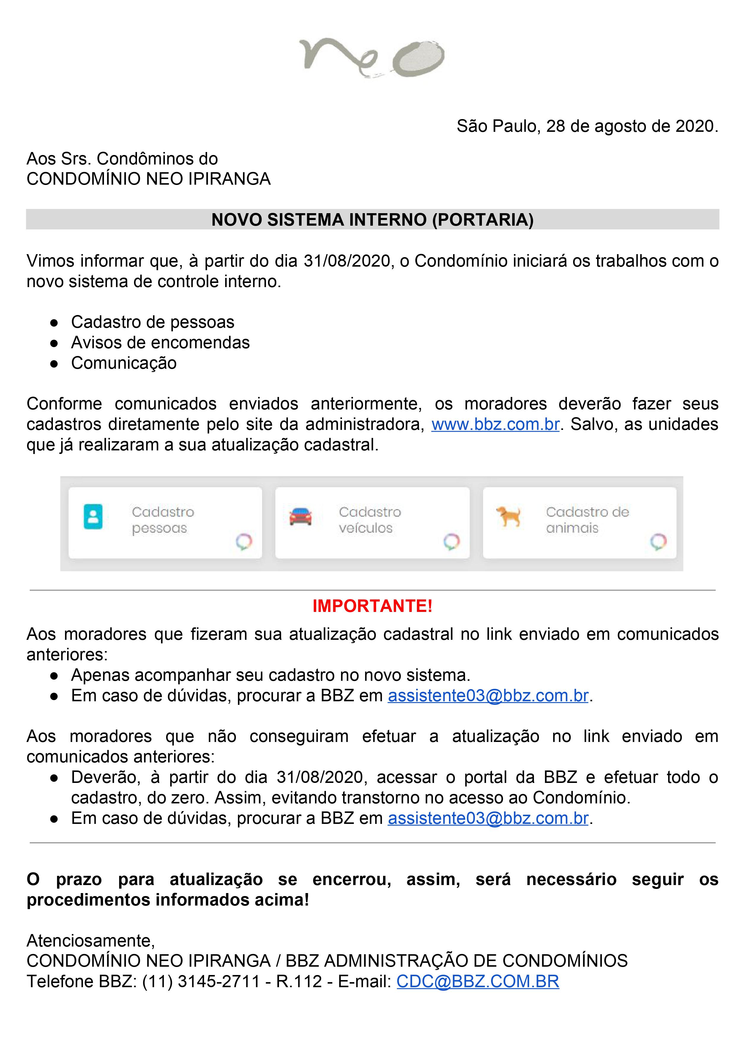 NOVO SISTEMA INTERNO NOVO SISTEMA INTERNO